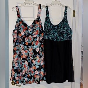 Avenue LOT of 2 NEW Flattering Resort Twist Empire waist Swimdress Swimsuit, 28